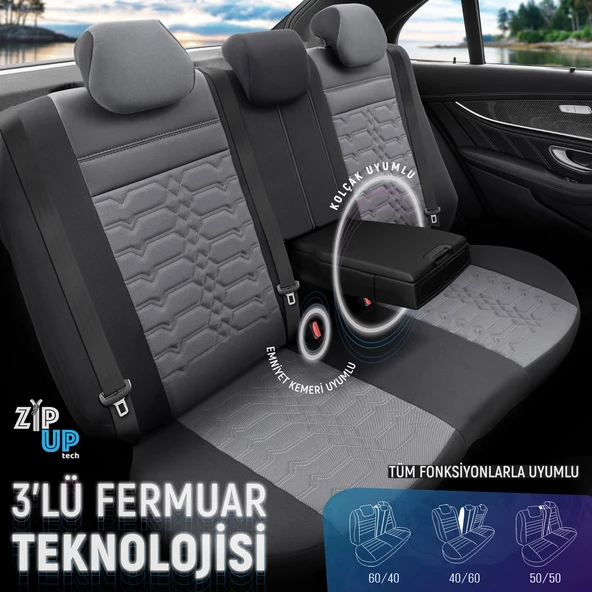 Otom Elegance Design Premium Özel Tasarım Oto Koltuk Kılıfı  Füme-Füme - 4
