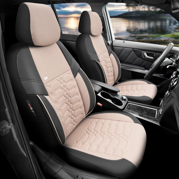 Otom Elegance Design Premium Özel Tasarım Oto Koltuk Kılıfı Siyah-Bej
