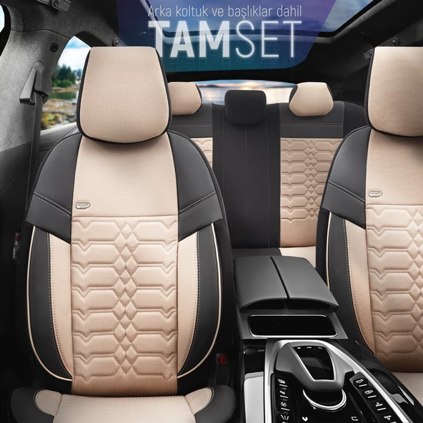 Otom Elegance Design Premium Özel Tasarım Oto Koltuk Kılıfı  Siyah-Bej - 3