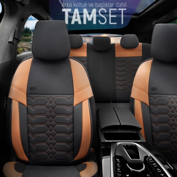 Otom Elegance Design Premium Özel Tasarım Oto Koltuk Kılıfı  Siyah-Taba - 3