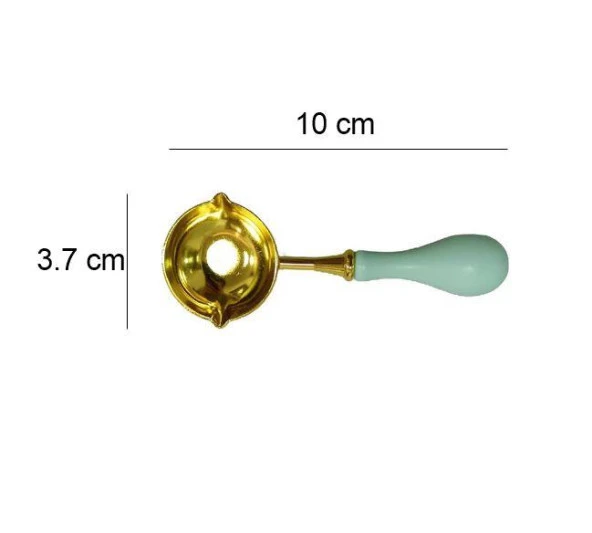 Mum Mühürü Çinko Eritme Kaşığı Çift Oluklu Ahşap Su Yeşili Saplı - Resim 3