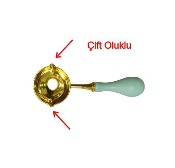 Mum Mühürü Çinko Eritme Kaşığı Çift Oluklu Ahşap Su Yeşili Saplı - Resim 4