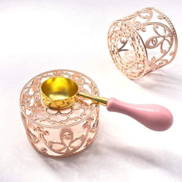 Davetiye Mum Mühürü Eritme Kaşığı El Yapımı Ahşap Saplı Yavruağzı - Resim 3