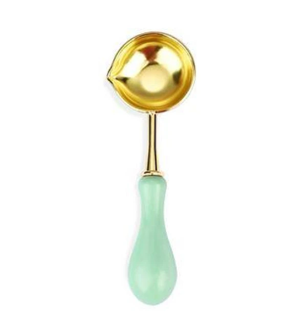 Davetiye Mum Mühürü Eritme Kaşığı El Yapımı Ahşap Saplı Su Yeşili - Resim 2