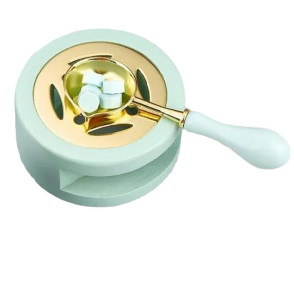 Davetiye Mum Mühürü Eritme Kaşığı El Yapımı Ahşap Saplı Su Yeşili - Resim 3