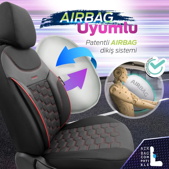 Otom Yeni Carbon Design 3D Dokulu Kumaş Oto Koltuk Kılıfı Tam Set  Siyah-Kırmızı - 4