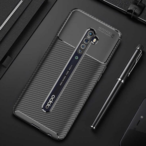 Oppo Reno 2 Kılıf Focus Karbon Kamera Korumalı Silikon Kılıf - 2