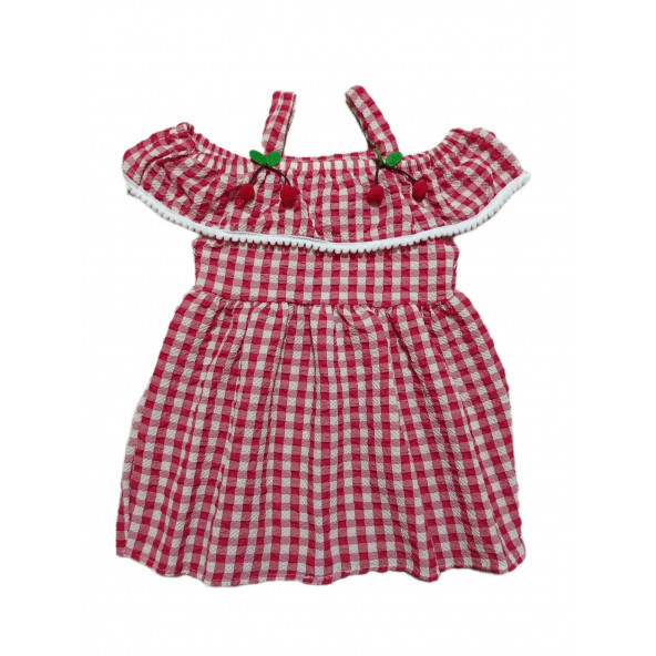 Kız Çocuk Pötikareli Askılı Kiraz Detaylı Elbise