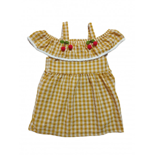 Kız Çocuk Pötikareli Askılı Kiraz Detaylı Elbise - 3