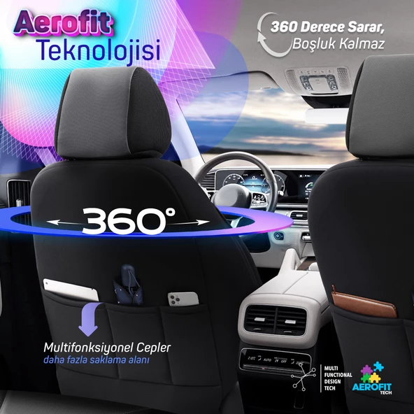 Otom Core Design Premium Deri Ekstra Destekli Oto Koltuk Kılıfı   Siyah - 5