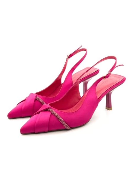 Potinonline K629 Kadın Saten Taşlı Arkası Açık Abiye Topuklu Ayakkabı - 4