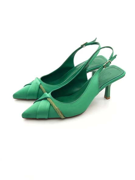 Potinonline K629 Kadın Saten Taşlı Arkası Açık Abiye Topuklu Ayakkabı - 12