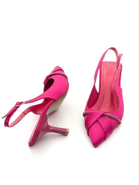 Potinonline K629 Kadın Saten Taşlı Arkası Açık Abiye Topuklu Ayakkabı - 2