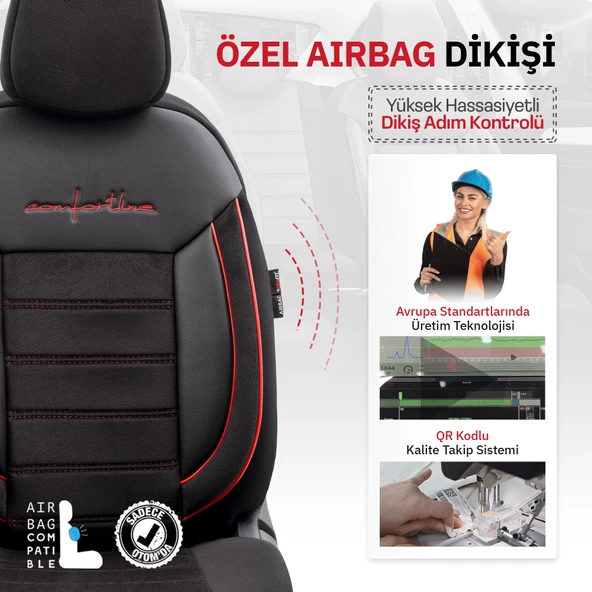 Otom Comfortline Series Universal Tay Tüyü Oto Koltuk Kılıfı  Siyah-Kırmızı - 3