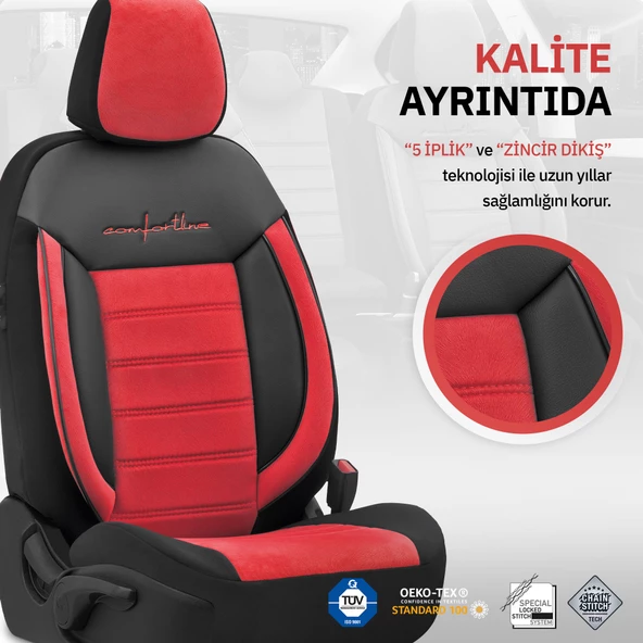 Otom Comfortline Series Universal Tay Tüyü Oto Koltuk Kılıfı Kırmızı - 4