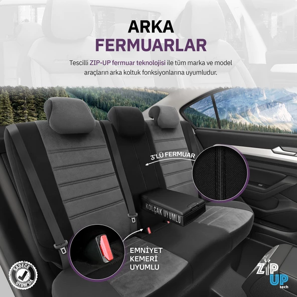 Otom Comfortline Series Universal Tay Tüyü Oto Koltuk Kılıfı  Gri-Siyah - 5