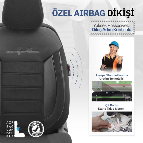 Otom Comfortline Series Universal Tay Tüyü Oto Koltuk Kılıfı Siyah - 3
