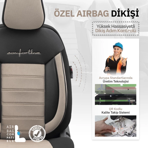 Otom Comfortline Series Universal Tay Tüyü Oto Koltuk Kılıfı Bej-Siyah - 3
