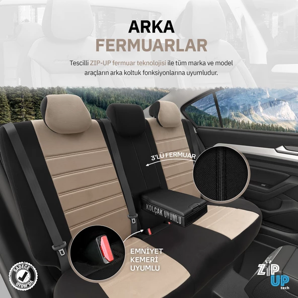 Otom Comfortline Series Universal Tay Tüyü Oto Koltuk Kılıfı Bej-Siyah - 5