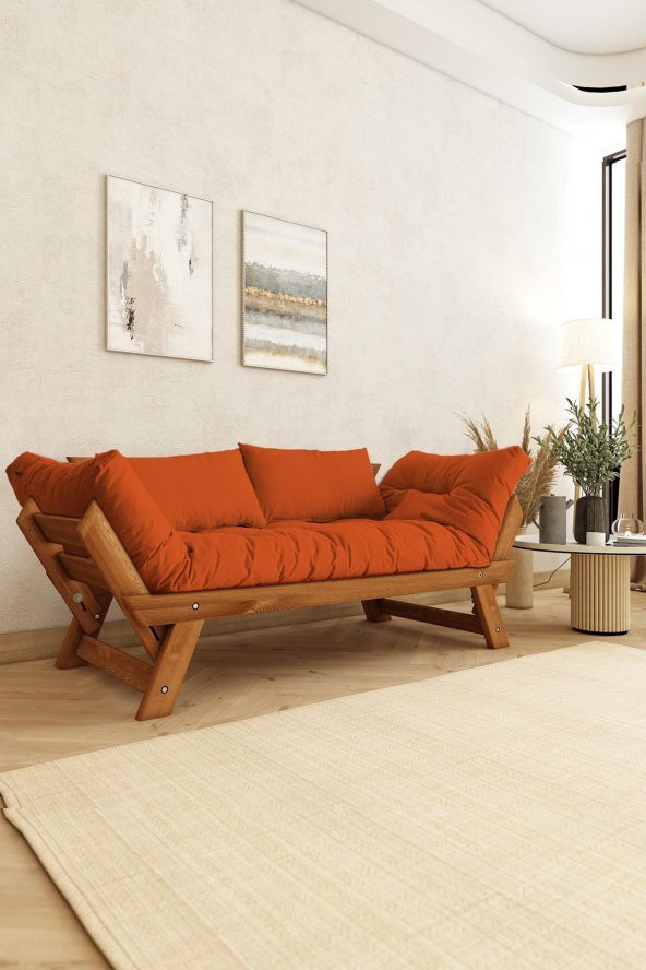 Woodesk Adalar Masif Tik-Turuncu Renk 2li Kanepe CPT8172-210 - Resim 4