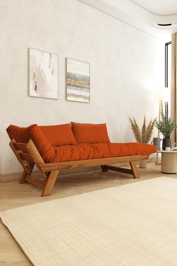 Woodesk Adalar Masif Tik-Turuncu Renk 2li Kanepe CPT8172-210 - Resim 6