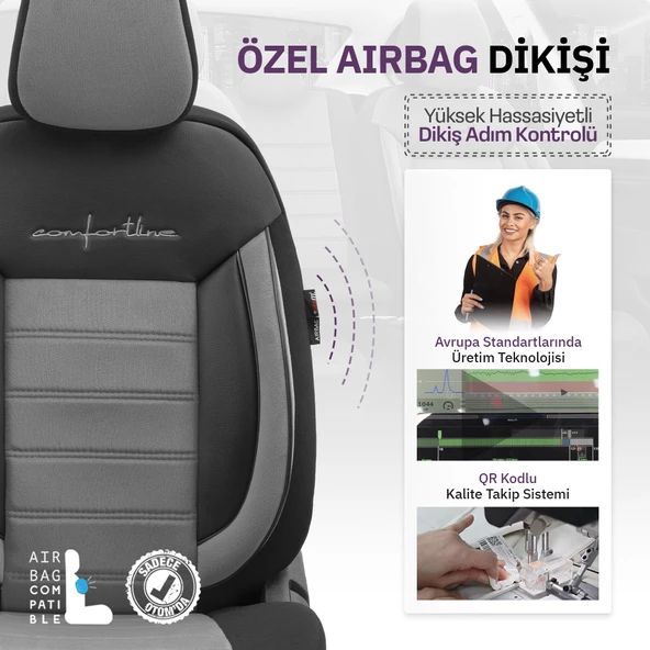 Otom Comfortline Series Universal Tay Tüyü Oto Koltuk Kılıfı  Gri-Siyah - 3