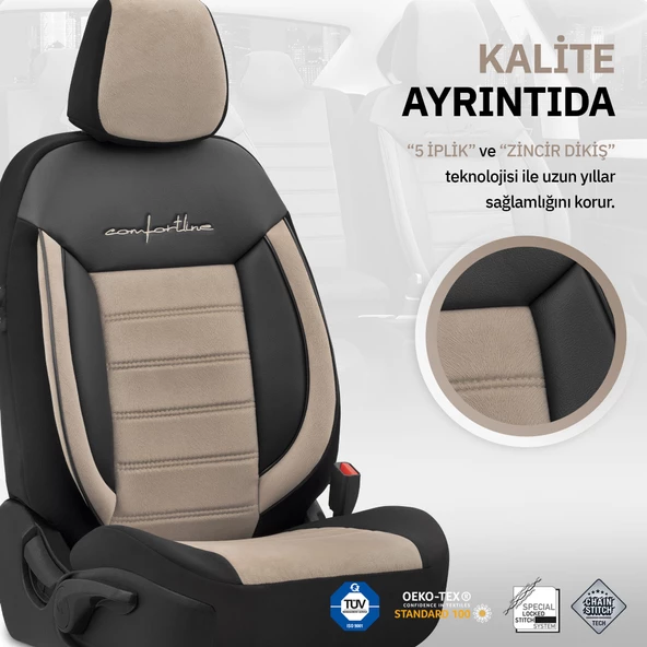 Otom Comfortline Series Universal Tay Tüyü Oto Koltuk Kılıfı Bej-Siyah - 4
