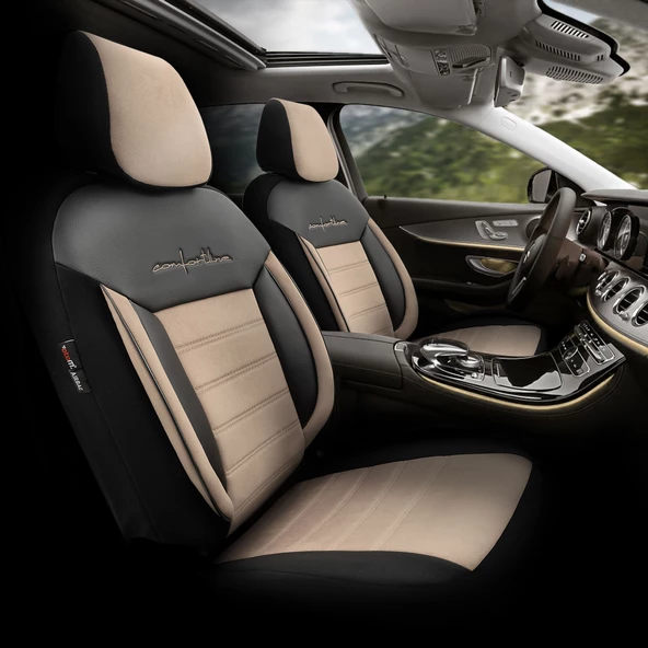 Otom Comfortline Series Universal Tay Tüyü Oto Koltuk Kılıfı Bej-Siyah - 2