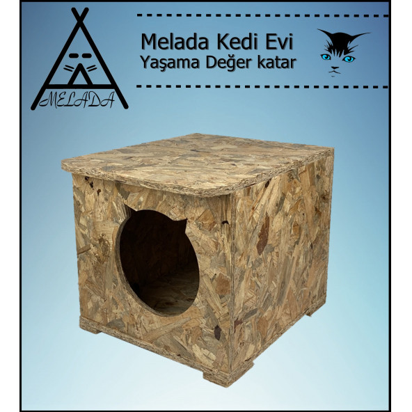 Melada Kedi Evi Dış Ortam Uygun Ahşap Kedi Evi OSB 45x35x34 cm