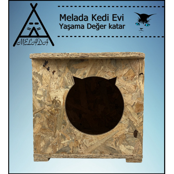 Melada Kedi Evi Dış Ortam Uygun Ahşap Kedi Evi OSB 45x35x34 cm - 2