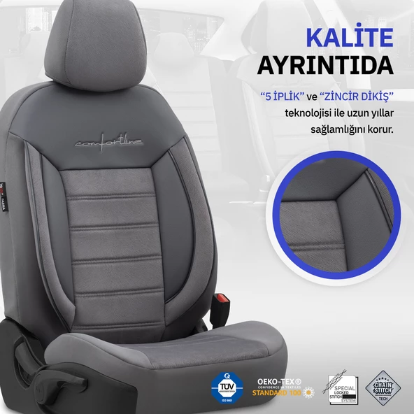 Otom Comfortline Series Universal Tay Tüyü Oto Koltuk Kılıfı  Füme - 4