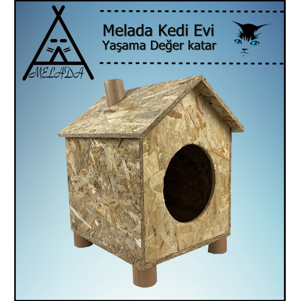 Melada Kedi Evi Dış Ortam Uygun Ahşap Kedi Evi OSB 43x40x37 cm