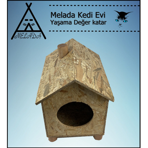 Melada Kedi Evi Dış Ortam Uygun Ahşap Kedi Evi OSB 43x40x37 cm - 3