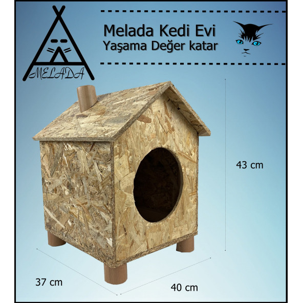 Melada Kedi Evi Dış Ortam Uygun Ahşap Kedi Evi OSB 43x40x37 cm - 4