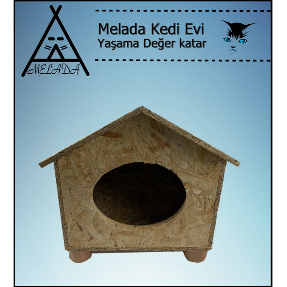Melada Kedi Evi Dış Ortam Uygun Ahşap Kedi Evi OSB 43x40x37 cm - 5