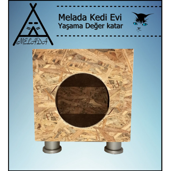 Melada Kedi Evi Dış Ortam Uygun Ahşap Kedi Evi OSB Plastik Ayak 40x40x30 cm - 2