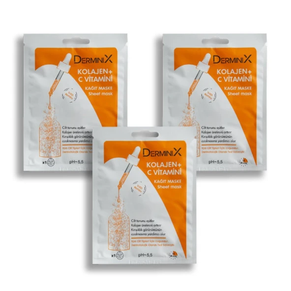 Derminix  3lü Kolajen-C Vitamin Kağıt Maske Seti