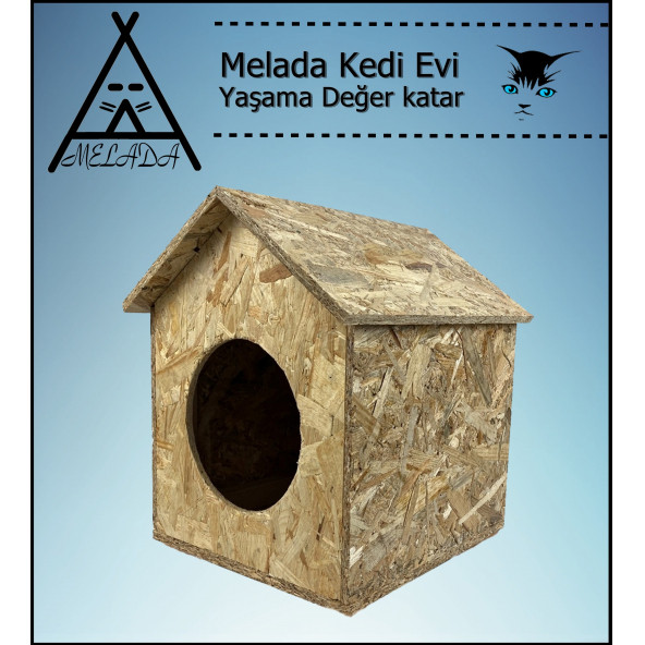 Melada Kedi Evi Dış Ortam Uygun Ahşap Kedi Evi OSB 40x35x30 cm