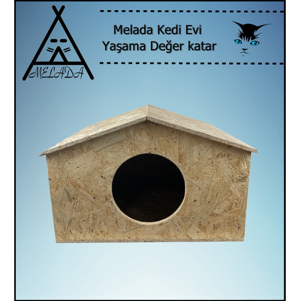 Melada Kedi Evi Dış Ortam Uygun Ahşap Kedi Evi OSB 50x50x35 cm