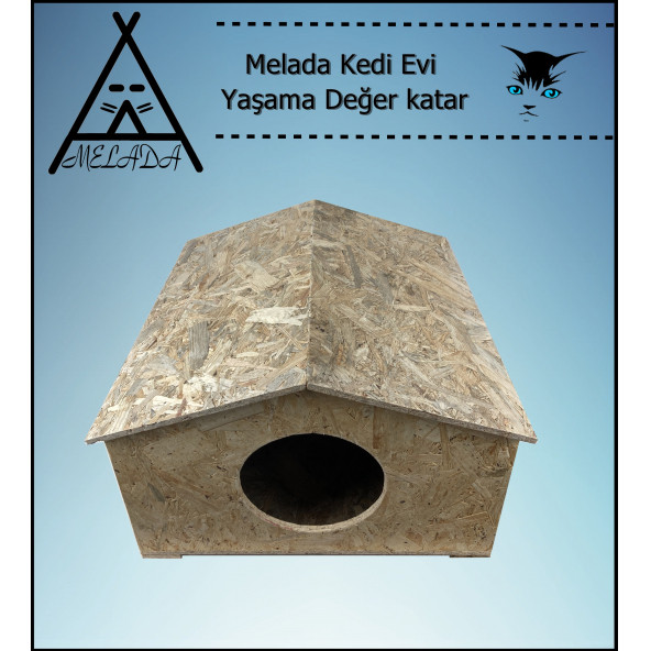 Melada Kedi Evi Dış Ortam Uygun Ahşap Kedi Evi OSB 50x50x35 cm - 2