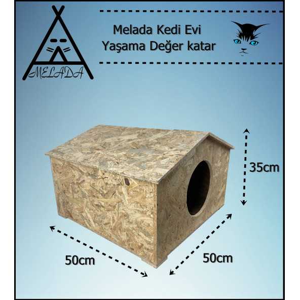 Melada Kedi Evi Dış Ortam Uygun Ahşap Kedi Evi OSB 50x50x35 cm - 3
