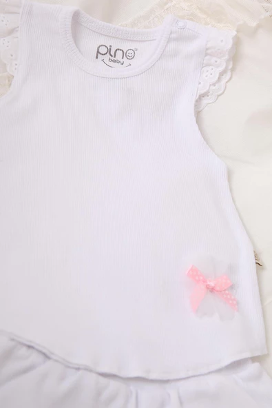 Bayramlık Kaşkorse Dantelli Tül Fiyonk Kız Bebek Yandan Çıtçıtlı İkili Takım 3485 - 2