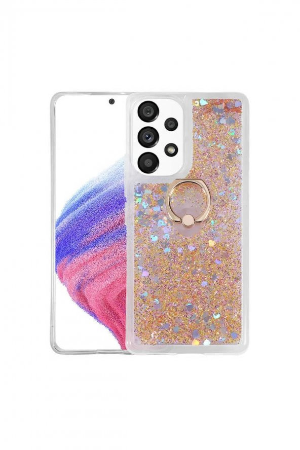 Samsung Galaxy A01 Kılıf Simli Pullu Sulu Yüzüklü Standlı Silikon Milce Kapak Lüks Tpu
