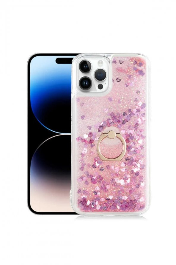 Apple iPhone XS Max Kılıf Simli Pullu Sulu Yüzüklü Standlı Silikon Milce Kapak Lüks Tpu