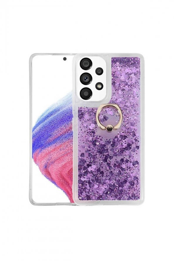 Samsung Galaxy A01 Kılıf Simli Pullu Sulu Yüzüklü Standlı Silikon Milce Kapak Lüks Tpu