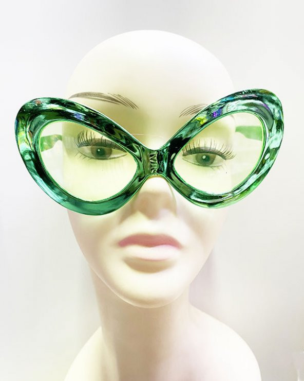 Metalize Yeşilçam 80 li 90 lı Yıllar Parti Gözlüğü Yeşil Renk 15x7 cm (3984)