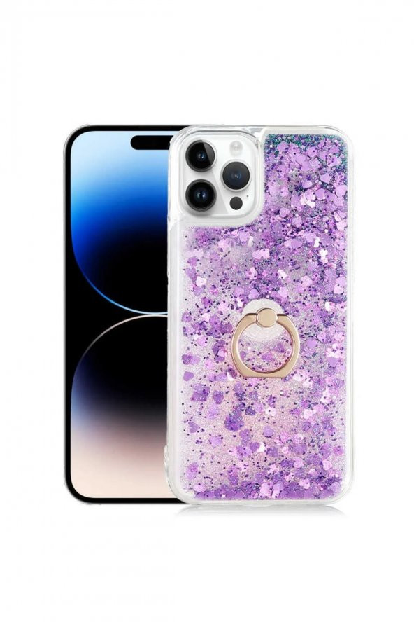 Apple iPhone 11 Kılıf Simli Pullu Sulu Yüzüklü Standlı Silikon Milce Kapak Lüks Tpu
