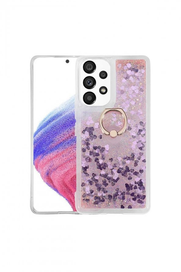 Samsung Galaxy S21 Ultra Kılıf Simli Pullu Sulu Yüzüklü Standlı Silikon Milce Kapak Lüks Tpu