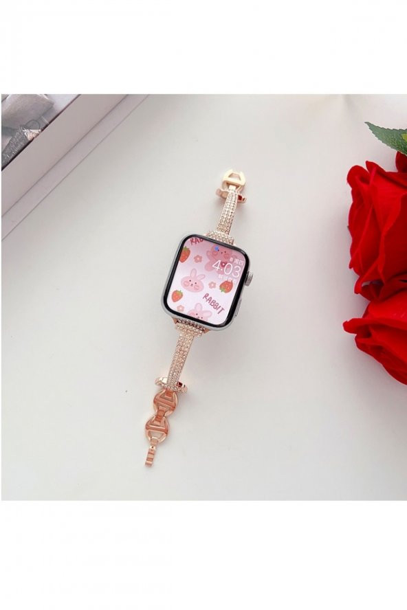 Apple Watch 41mm Uyumlu Kayış Swarovski Taşlı Metal Kordon