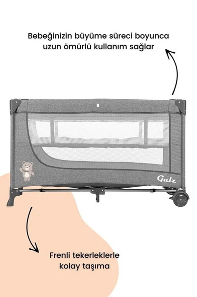Gulz Lindo Park Yatak Oyun Parkı Bebek Beşik 70x120 Cm - 5